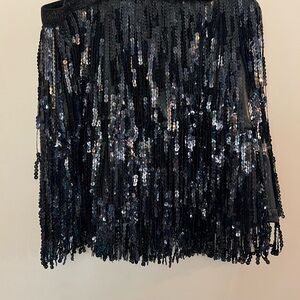 Sequin Fringe Skirt - Black